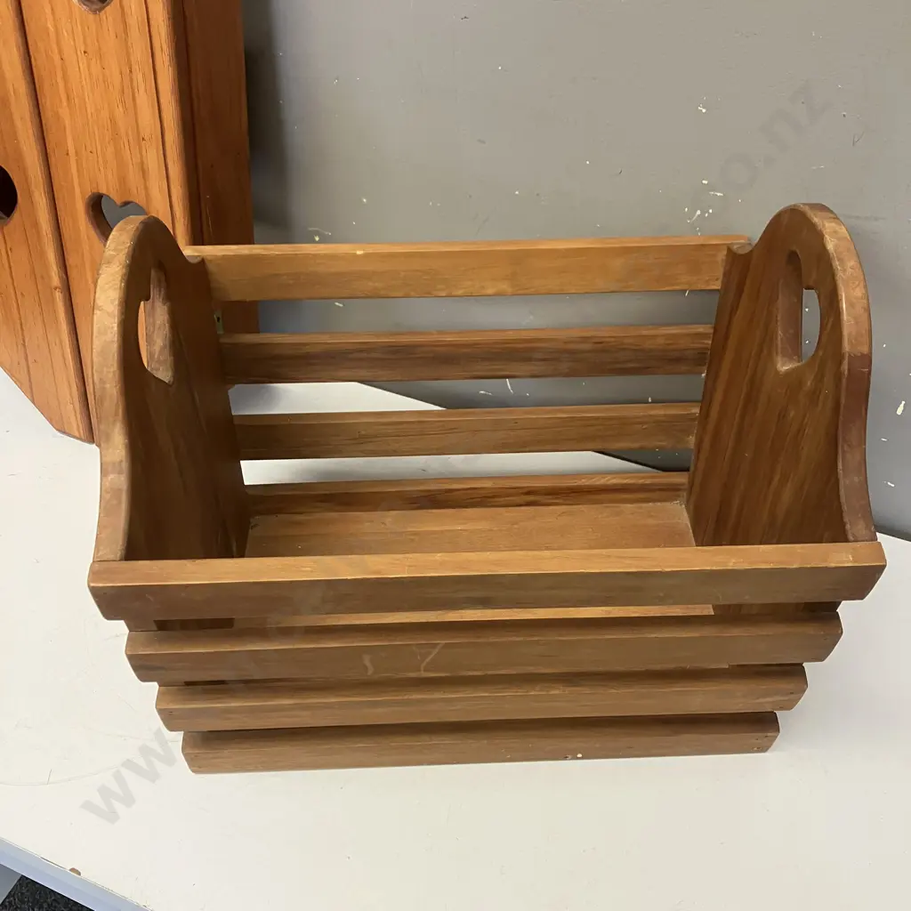 Vintage Wooden Wall Shelf With heart Cutout Doors & Peg Hooks. H72 W25 D9cm With Wooden Heart Cutout Magazine Rack. H35 Image 1++