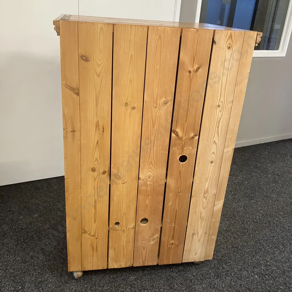 Vintage Pine Double Door Storage Cupboard With Drawer In Base, On Castors. H133 W87 D69cm Image 1++