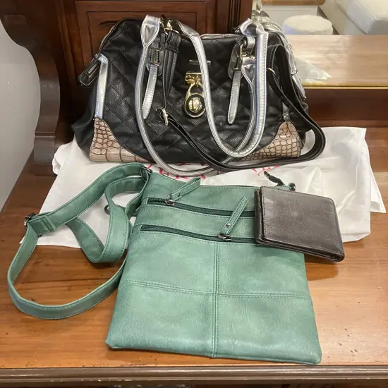 Vintage Vera May Quilted Handbag, Semikk Green Womens Crossbody Bag. Brown Leather Wallet