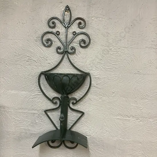 Vintage Wrought Iron Wall Planter & Hose Holder Painted Green. 74.5 x 27cm