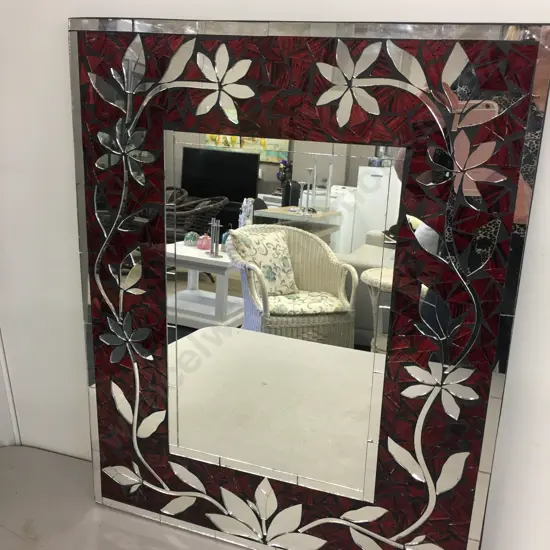 Decorative Red Mosaic Mirror H50,W40cm.