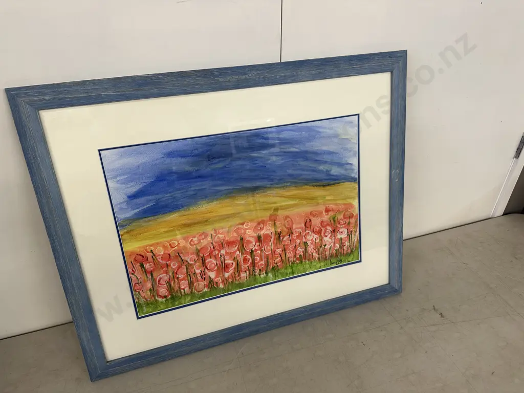 Original Water Colour Framed Signed 'Flowers In Field' H63,81cm. Image 1++