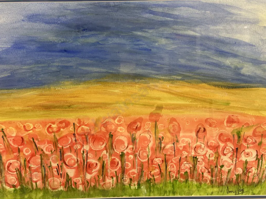 Original Water Colour Framed Signed 'Flowers In Field' H63,81cm. Image 1++