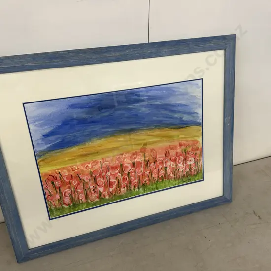 Original Water Colour Framed Signed 'Flowers In Field' H63,81cm.