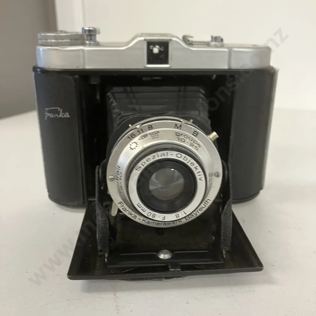 German Franka Solida Record Bellows Camera, Spezial - Objektiv 1:8 - 80 mm Lens & Case "Made In Germany US-Zone" 1940s Image 1++