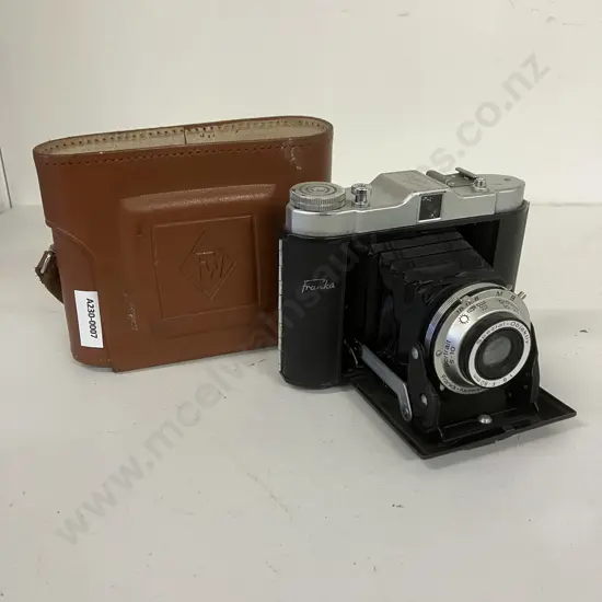 German Franka Solida Record Bellows Camera, Spezial - Objektiv 1:8 - 80 mm Lens & Case "Made In Germany US-Zone" 1940s