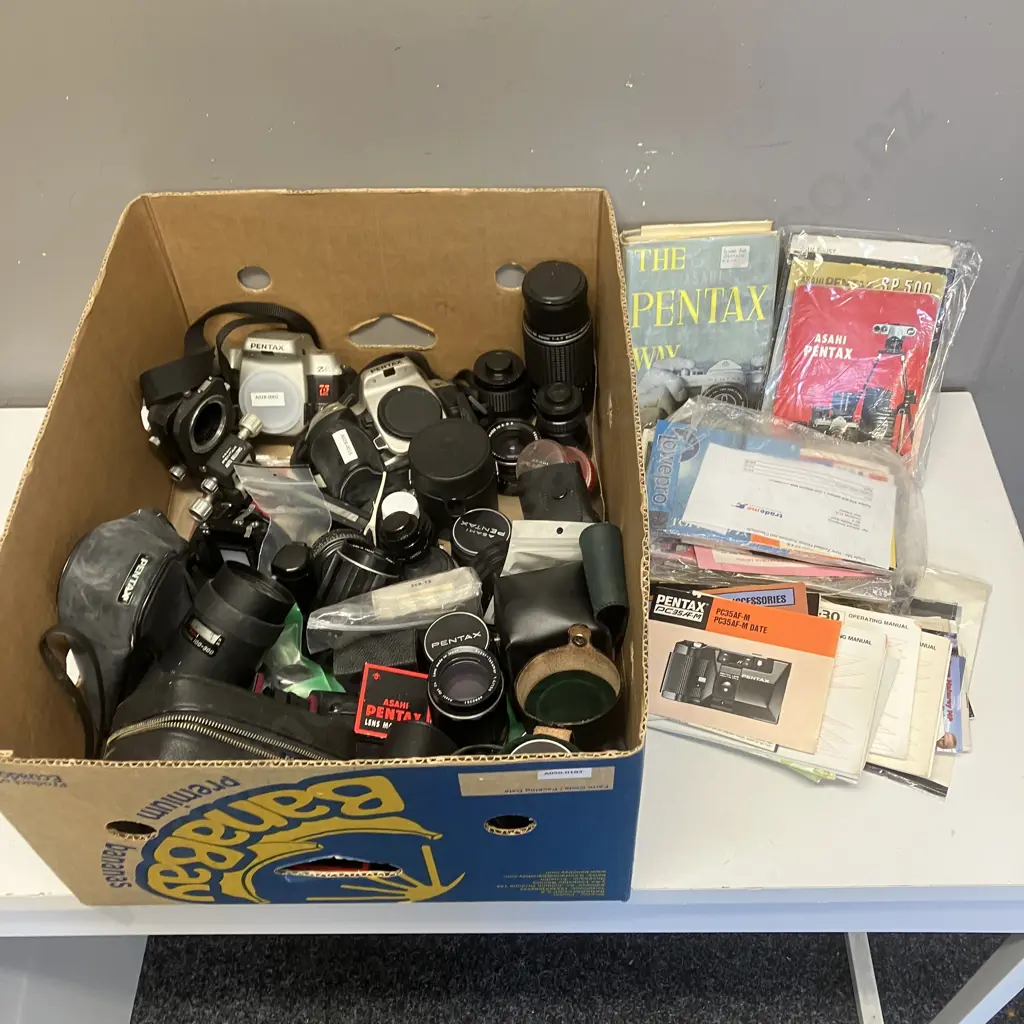 Assorted Pentax Cameras & Pentax Camera Items, Lenses, Books, Assorted Manuals Etc Image 1++