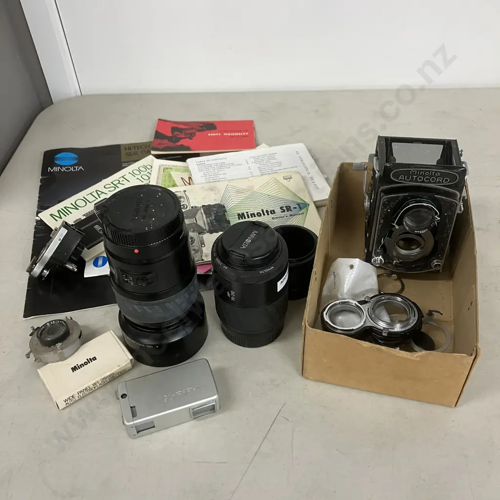 Minolta Photography Items - AF 100-300 Zoom xi & AF 70-210 Lens, Minolta 16 Spy Camera, Minolta Autocord Parts Etc Image 1++