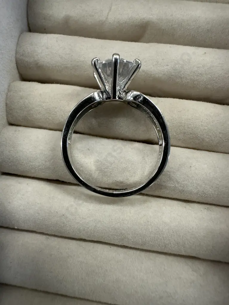 Large Stamped 925 Ring With Clear Stone Image 1++
