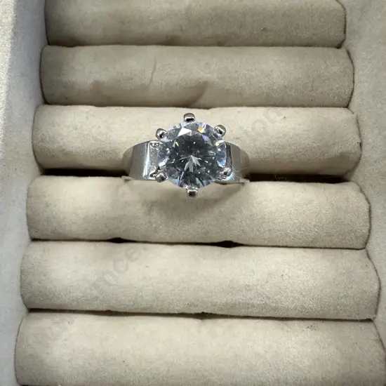 Large Stamped 925 Ring With Clear Stone