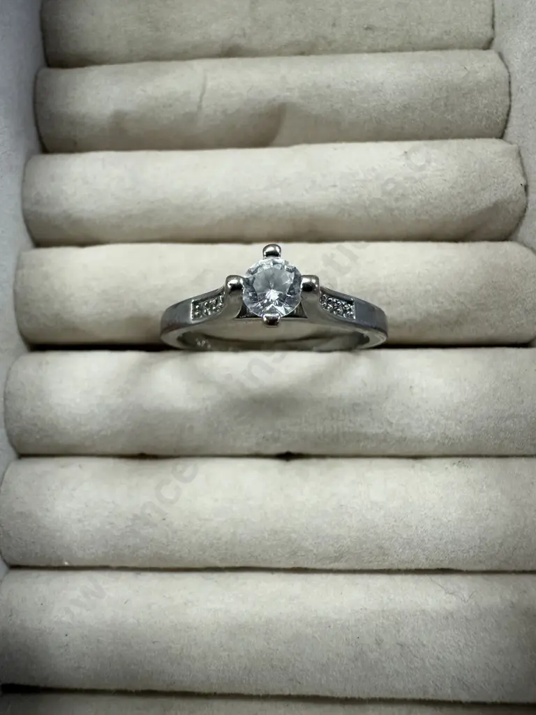 Large Stamped 925 Ring With Clear Stone Image 1++