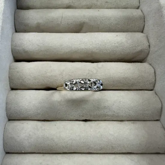 Stamped Ring Gold With Small Clear Stones Diamonds ?