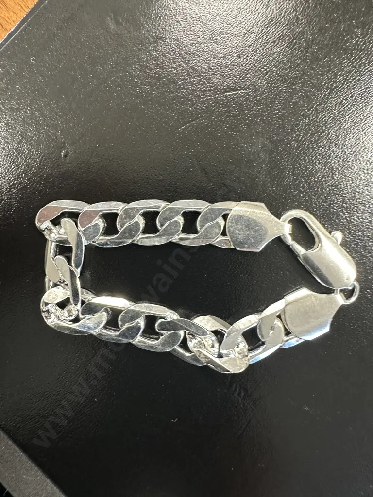 Wide Flat Curb Bracelet Stamped 925 Image 1++