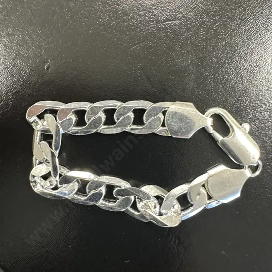 Wide Flat Curb Bracelet Stamped 925