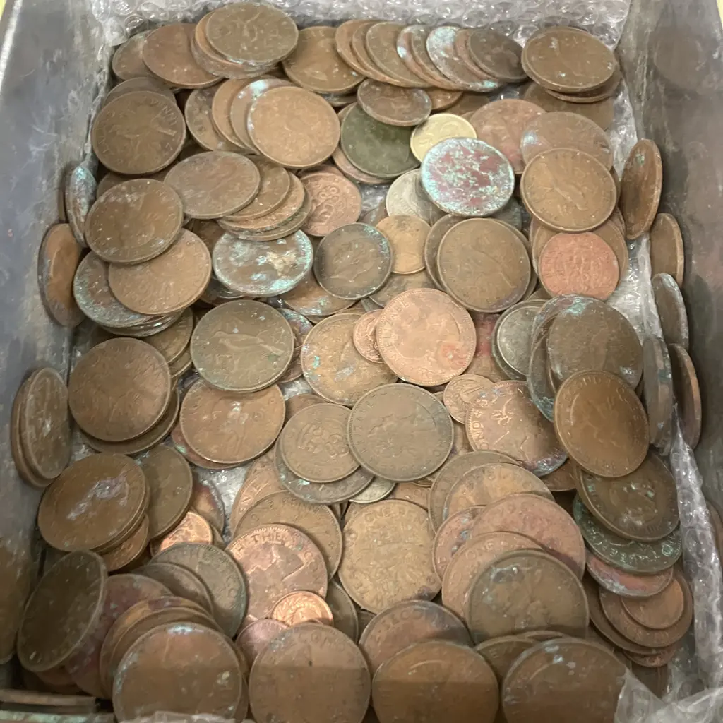 Large Selection of Coins In a Vintage Griffins Biscuits Tin Image 1++
