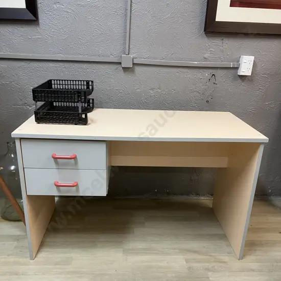 Apricot & Grey Toned 2 Drawer Desk. H72 W120 D60cm. Includes A Black Document Tray