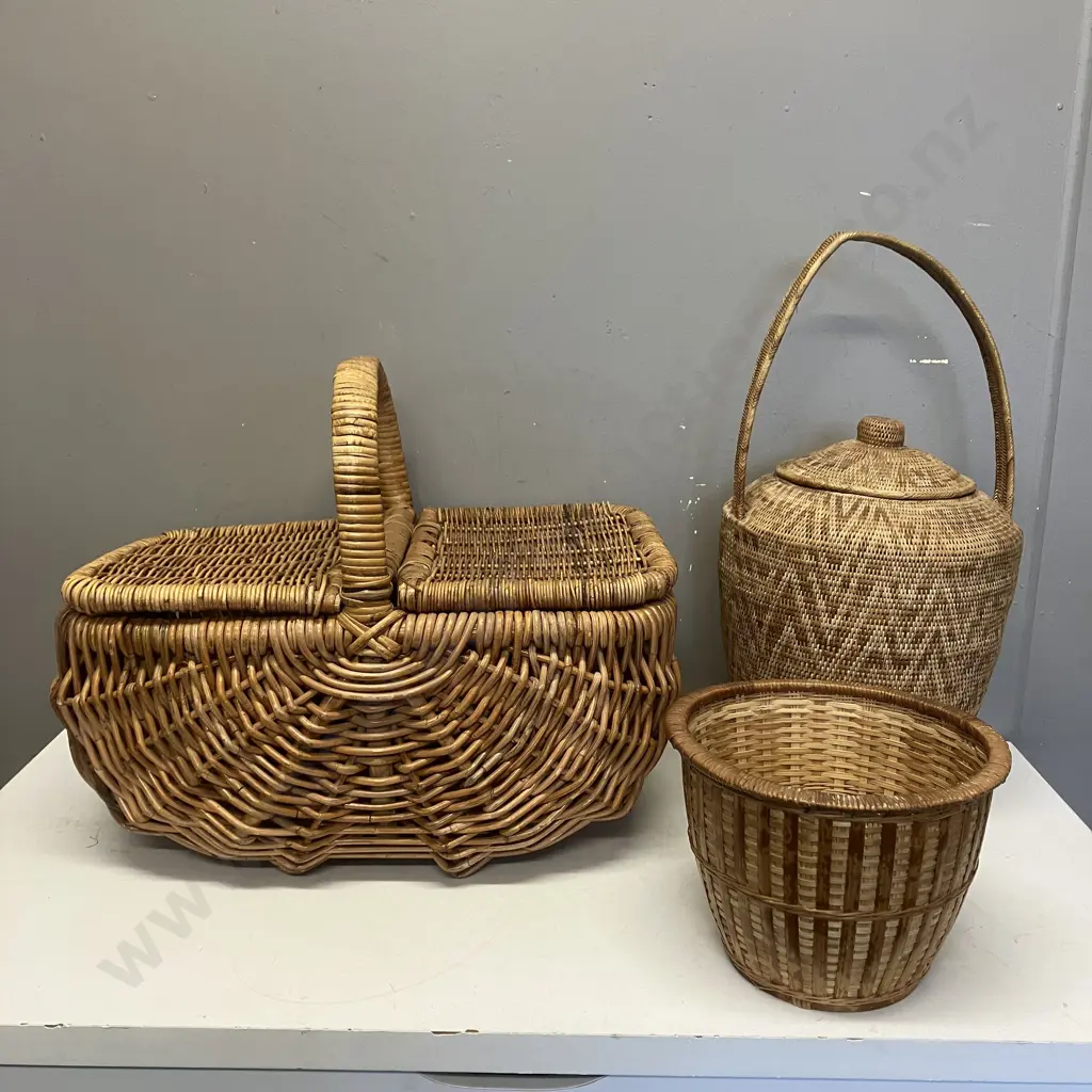 Vintage Wicker Picnic Basket, PNG BUKA Basket H52cm, Cane Basket Image 1++