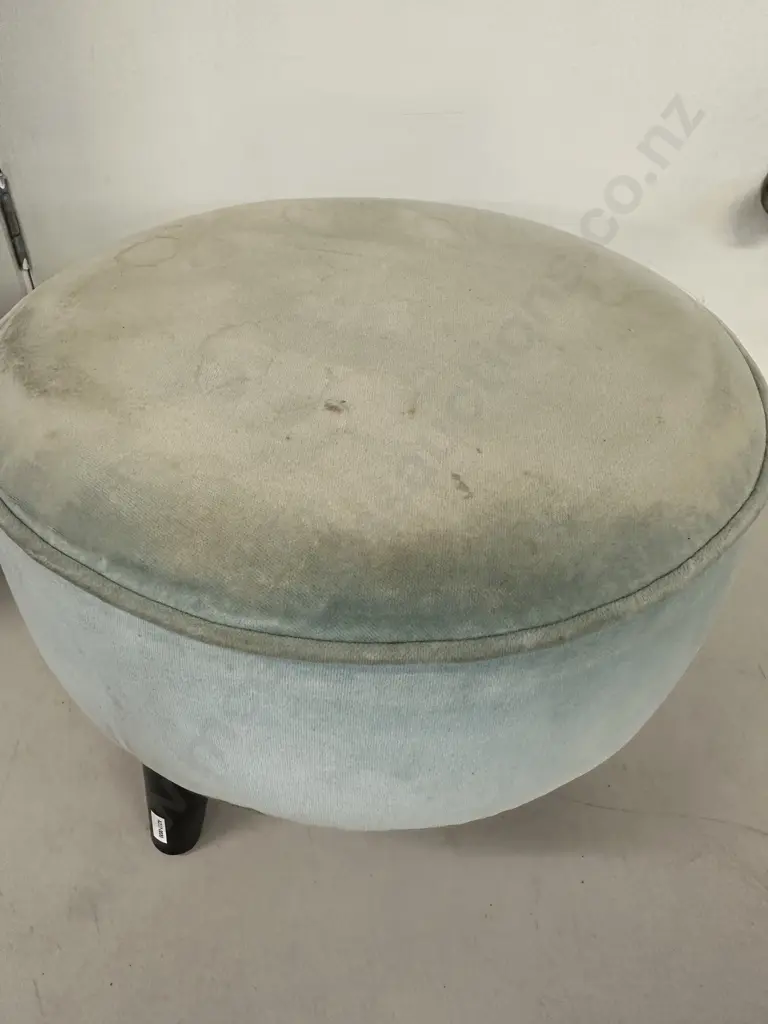 Blue Draylon Round Footstool With Black Legs. 35 x 43cm Image 1++