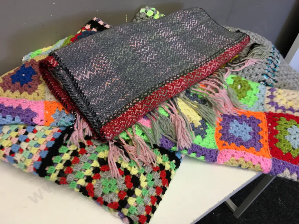 Vintage Crochet Blankets x3 & Throw Image 1++