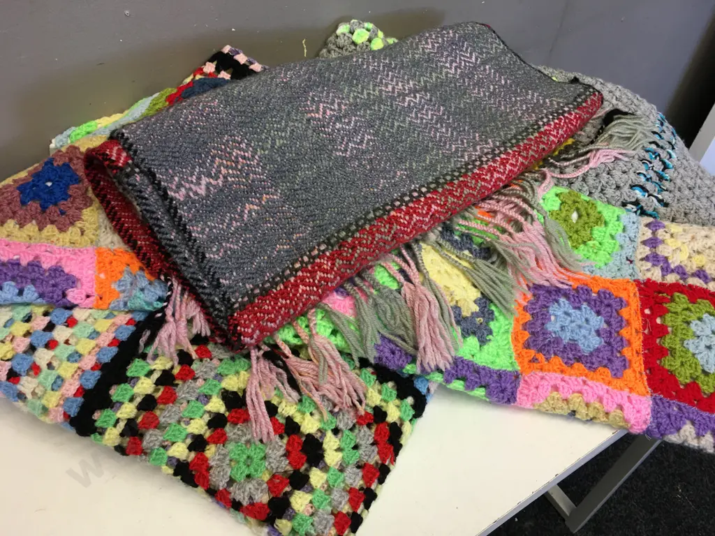 Vintage Crochet Blankets x3 & Throw Image 1++