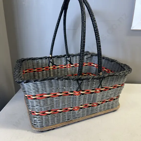 Retro Plastic Wicker Basket. H41 W39 D31cm