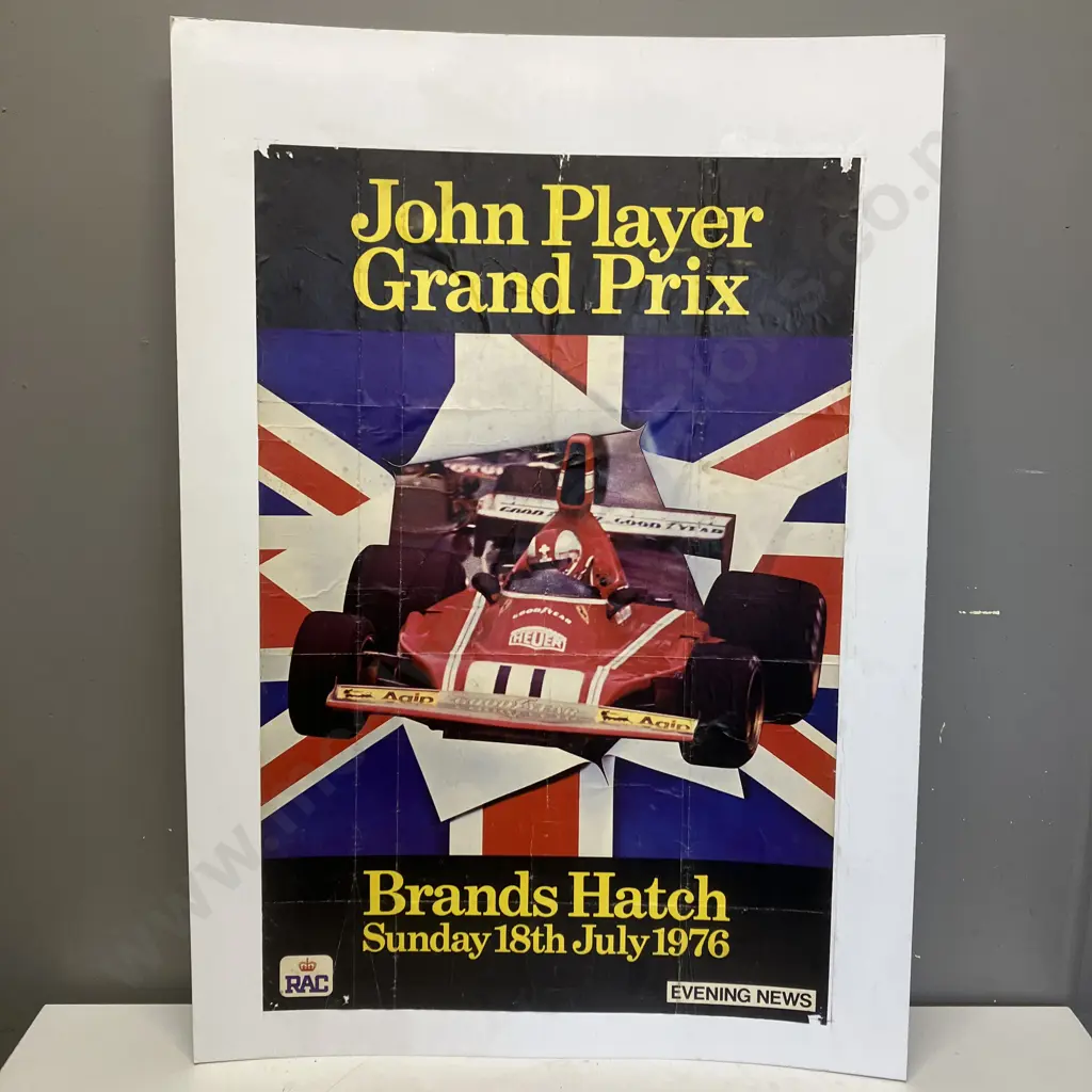 Vintage Poster - 1976 John Player Grand Prix Brands Hatch Mounted On Card. 90 x 64cm Image 1++