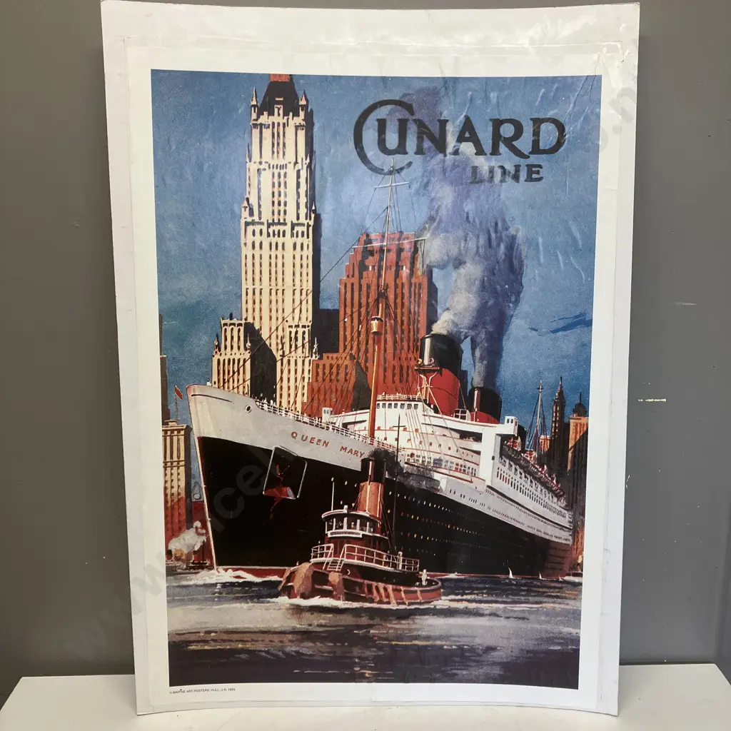 Vintage Travel Poster - Queen Mary Cunard Line Mounted On Card. 90 x 64cm Image 1++
