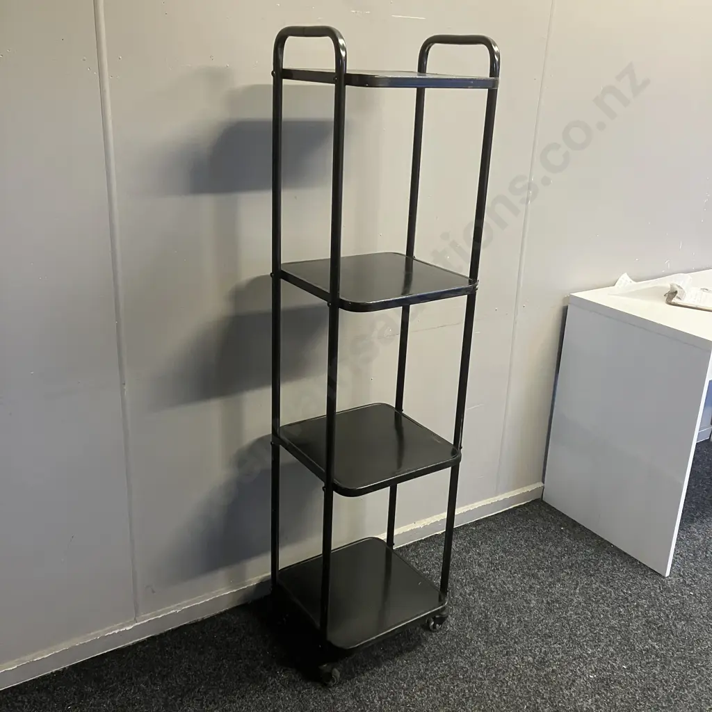 Black Metal Shop Display Stand On Castors. H146 W39 D35cm Image 1++
