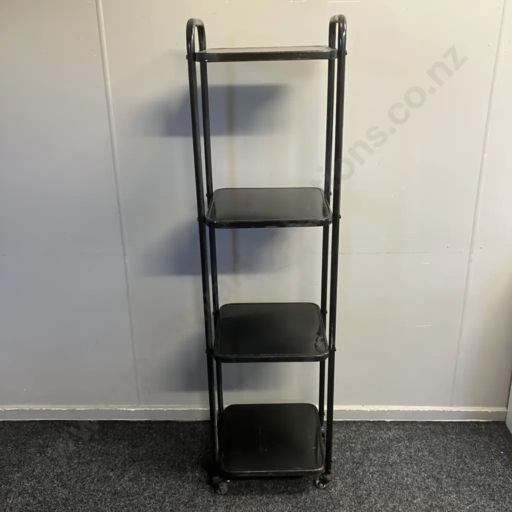 Black Metal Shop Display Stand On Castors. H146 W39 D35cm Image 1++