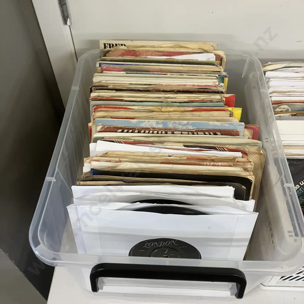Assorted 45s / Single Vinyls - 4 Plastic Containers Of Image 1++