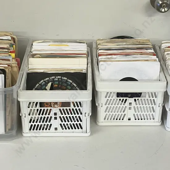 Assorted 45s / Single Vinyls - 4 Plastic Containers Of