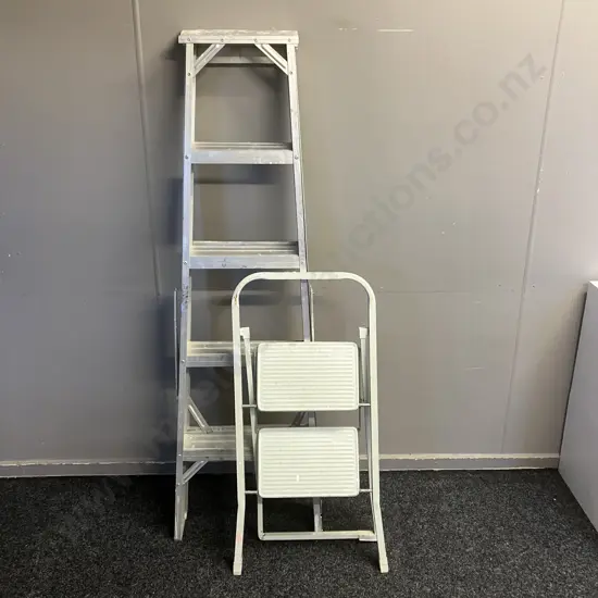 Aluminium Ladder - 4 Step With White 2 Step Stepladder