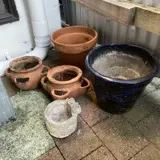 Garden Plant Pots, 2 x Terracotta Herb Planters, Small Concrete Planter Image 1++