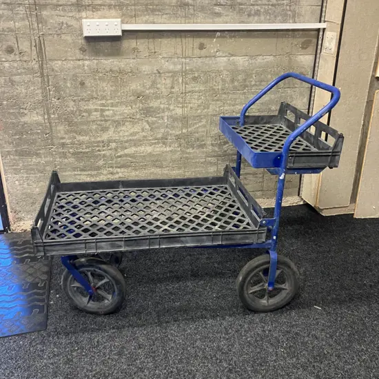Utility Cart With Hinged Lower Plastic Tray. H99 W120 D60cm