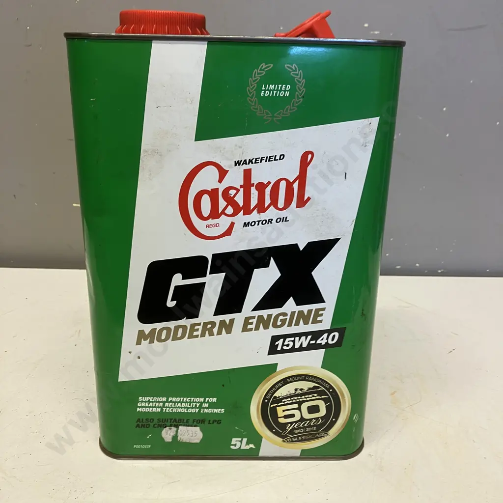 Limited Edition 50 Years Bathurst V8 Supercars Castrol GTX 5 Litre Oil Tin - Empty Image 1++