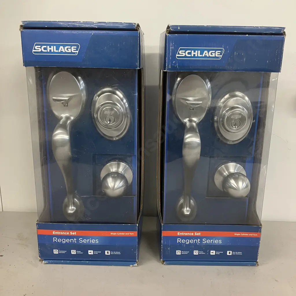 Pair of Schlage Regent Series Single Cylinder Entrance Handle Sets - New In Box Image 1++