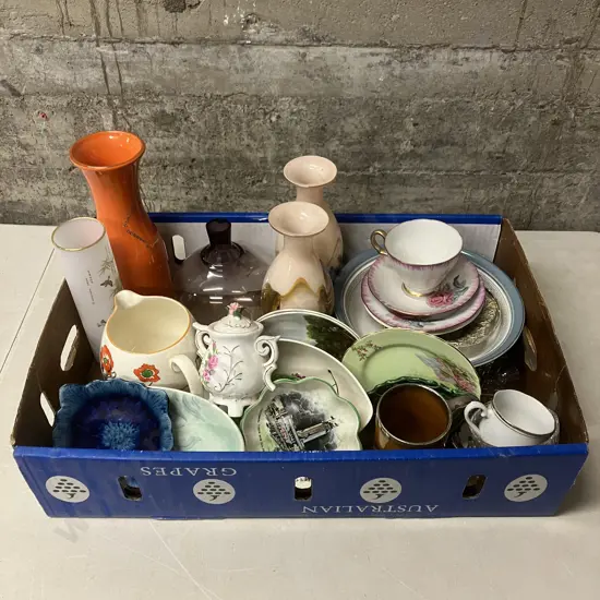 Box Lot Assorted China & Glassware Etc