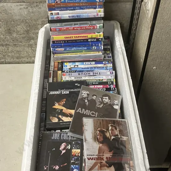 Box Lot Assorted DVDs - Music, War Etc