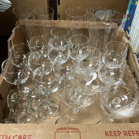 Large Selection Of Wine, Champagne & Sherry Glasses Including Crystal Etc