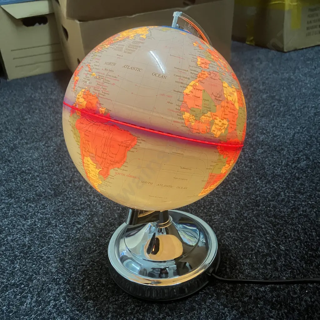 Box lot - CDs, DVDs, Illuminated World Globe, Kambrook Radio / Alarm, Pink Cat Figurine Image 1++