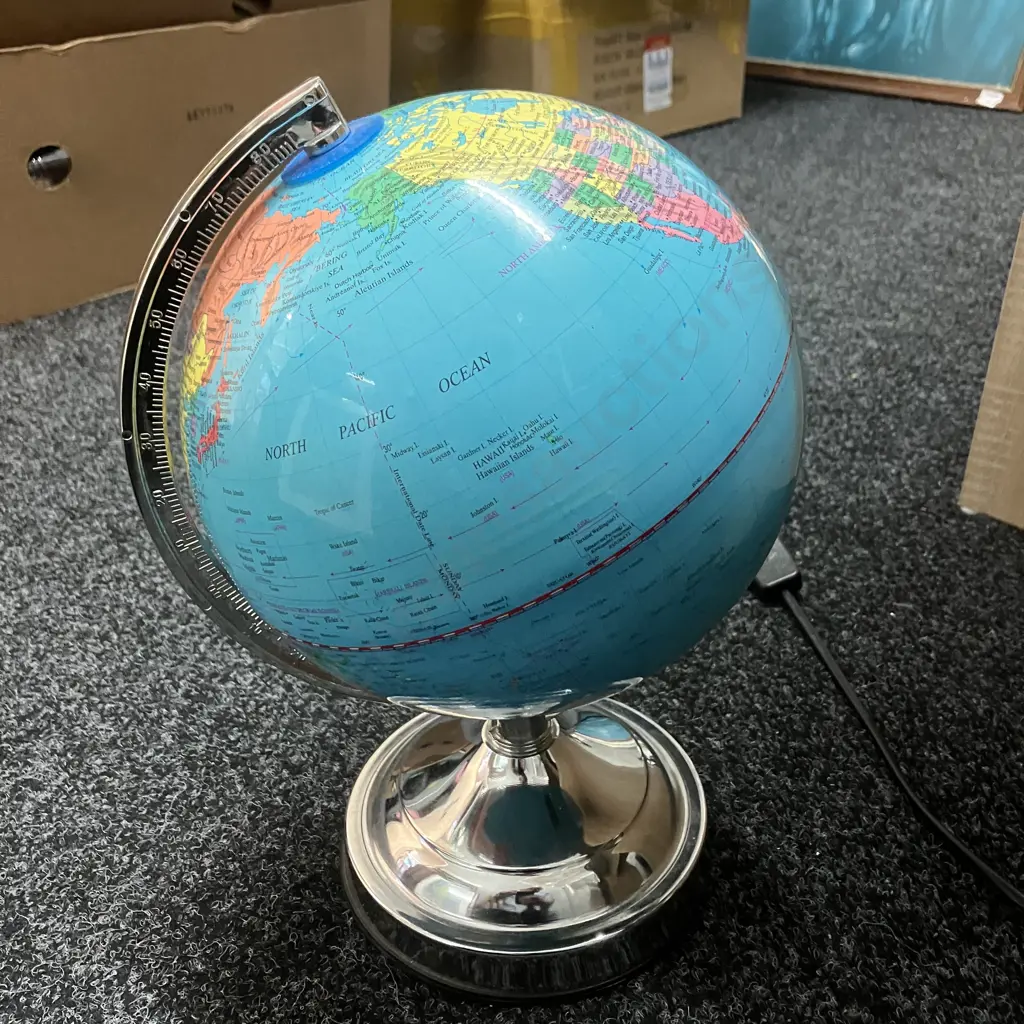 Box lot - CDs, DVDs, Illuminated World Globe, Kambrook Radio / Alarm, Pink Cat Figurine Image 1++