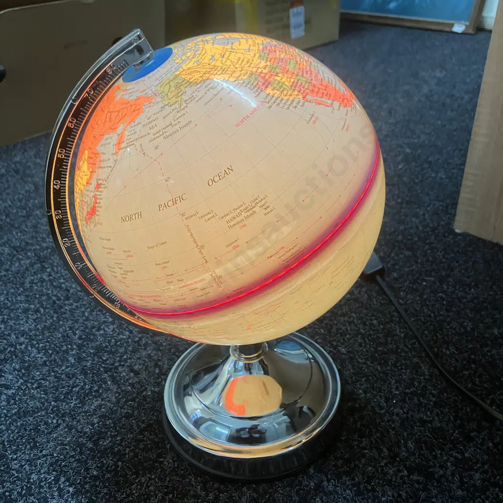 Box lot - CDs, DVDs, Illuminated World Globe, Kambrook Radio / Alarm, Pink Cat Figurine Image 1++