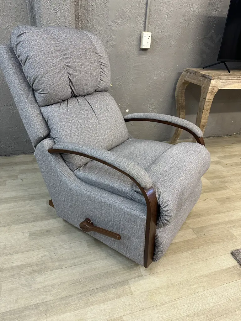 Morgan LazBoy Harbourtown Reclina - Rocker In Gem Cement Upholstery With Adjustable Headrest, (Purchased New Nov 2023) Image 1++