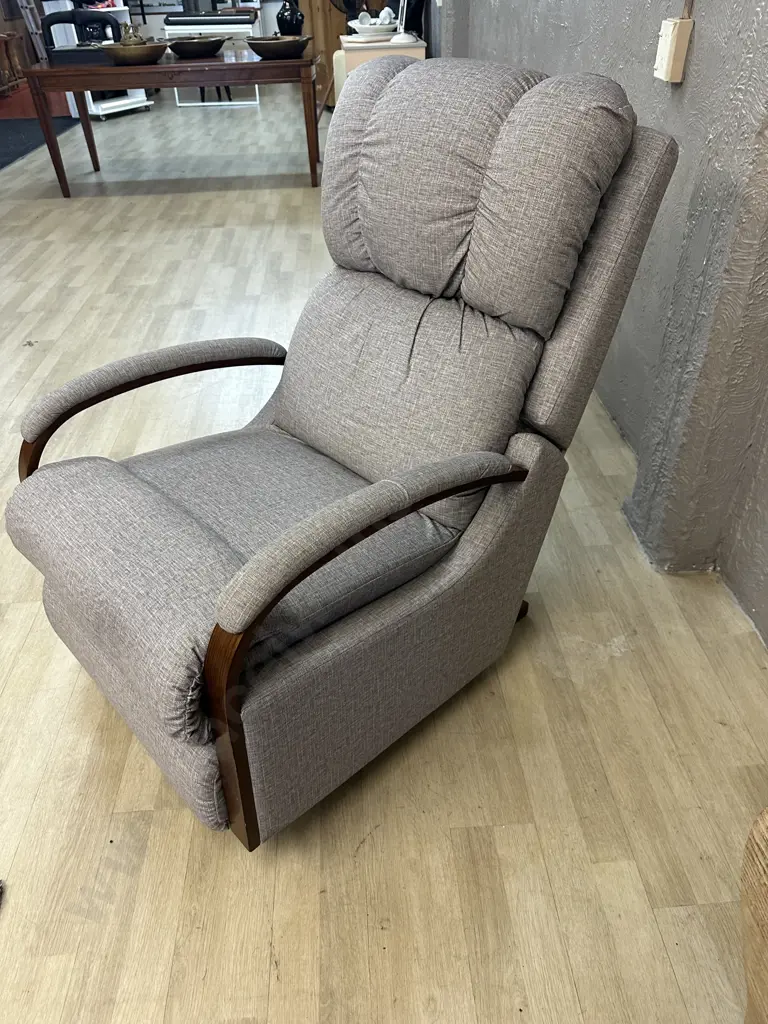 Morgan LazBoy Harbourtown Reclina - Rocker In Gem Cement Upholstery With Adjustable Headrest, (Purchased New Nov 2023) Image 1++