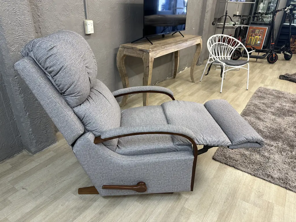 Morgan LazBoy Harbourtown Reclina - Rocker In Gem Cement Upholstery With Adjustable Headrest, (Purchased New Nov 2023) Image 1++