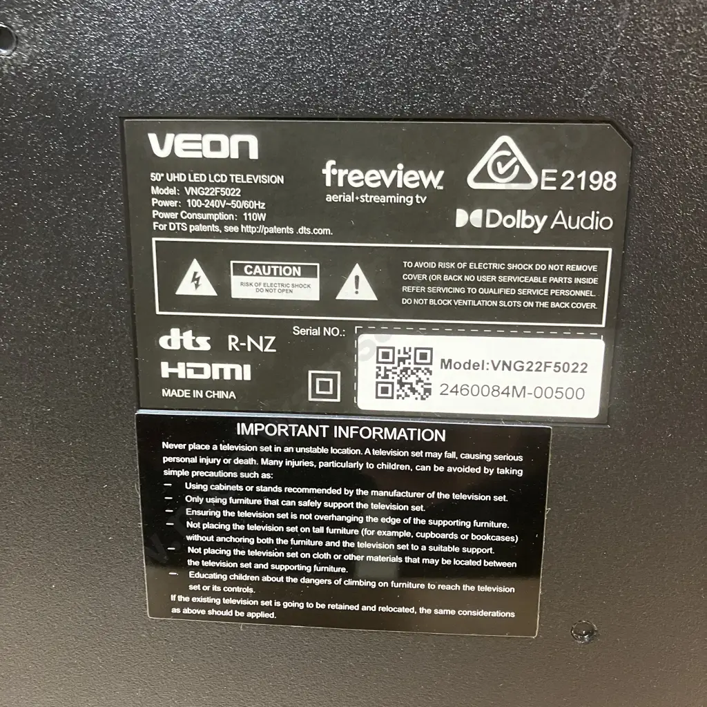 Veon 50" 4K Ultra HD Smart TV - Model VNG22F5022 (No Remote Control) Image 1++
