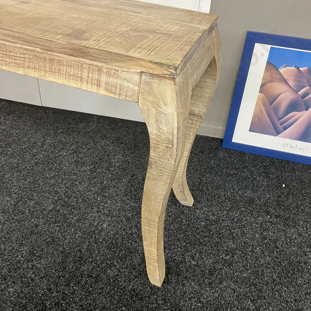French Style Weathered Timber Console With Curved Legs. H77 W159 D46cm Image 1++