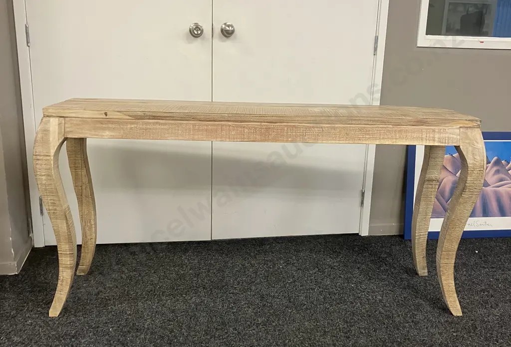 French Style Weathered Timber Console With Curved Legs. H77 W159 D46cm Image 1++