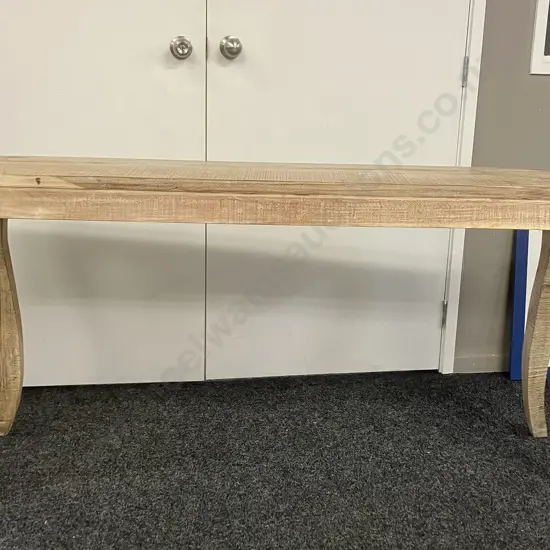 French Style Weathered Timber Console With Curved Legs. H77 W159 D46cm