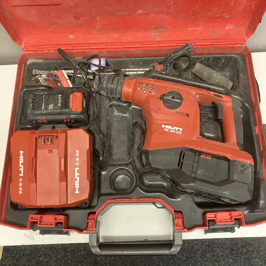 Hilti TE 30-22 Cordless Rotary Hammer, 2 x Hilti B22-255 Batteries, Hilti C 8-22 Nuron Ultimate Charger In Moulded Case